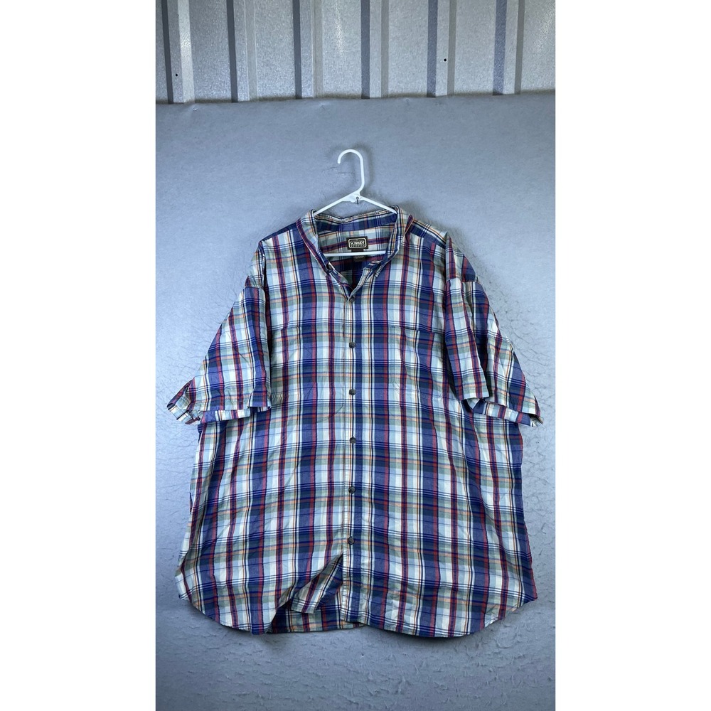 C.E. Schmidt Shirt Men 4XL Blue Plaid Excellent Short Sleeve Workwear Button Up